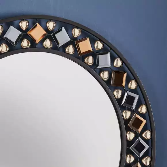 Dunelm Global Gem Edge Round Wall Mirror, Black 68cm 4 Dunelm Global Gem Edge Round Wall Mirror, Black 68cm - Image 2