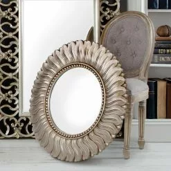 Dunelm Leaf Round Champagne Wall Mirror, 75cm