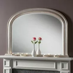 Yearn Mirrors Yearn Beaded Overmantle Mirror, Silver 112x79cm