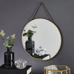 Dunelm Round Hanging Chain Wall Mirror, Gold 29.5cm