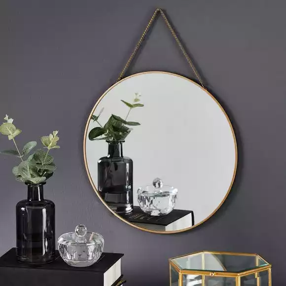 Dunelm Round Hanging Chain Wall Mirror, Gold 29.5cm 3 Dunelm Round Hanging Chain Wall Mirror, Gold 29.5cm