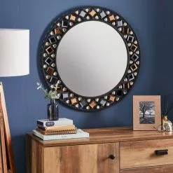 Dunelm Global Gem Edge Round Wall Mirror, Black 68cm
