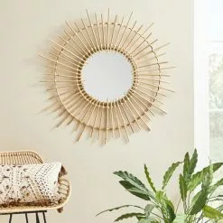Dunelm Bamboo Round Wall Mirror, Natural 81cm