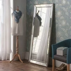 Yearn Mirrors Yearn Beaded Tray Leaner Mirror, Silver 167x78cm