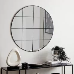 Dunelm Window Round Wall Mirror Painted Lines 80cm