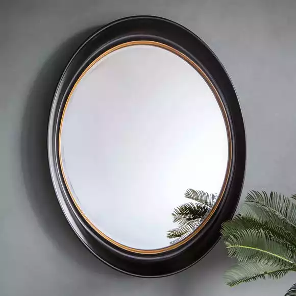 Cedar & Sage Burford Round Wall Mirror, Black And Gold 77x100cm 3 Cedar & Sage Burford Round Wall Mirror, Black And Gold 77x100cm