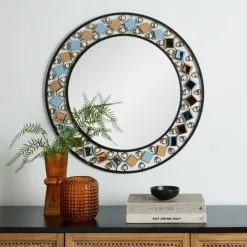 Dunelm Global Gem Edge Round Wall Mirror, Black 68cm