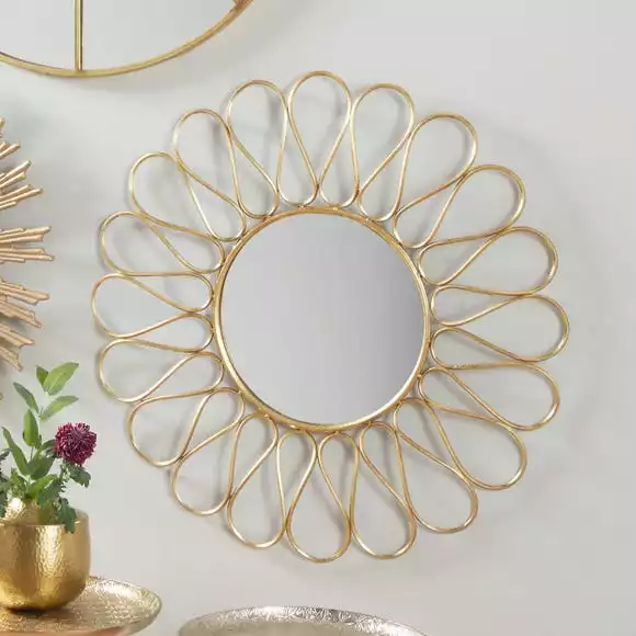 Pacific Lifestyle Petal Design Round Antique Gold Wall Mirror, 90cm 3 Pacific Lifestyle Petal Design Round Antique Gold Wall Mirror, 90cm