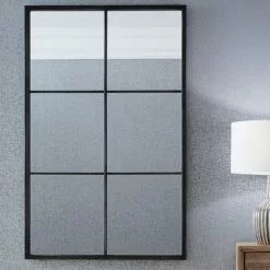Pacific Lifestyle 6 Pane Foxed Glass Mirror, Matt Black 70x100cm