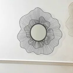 Pacific Lifestyle Metal Floral Frame Round Wall Mirror, Black 76cm
